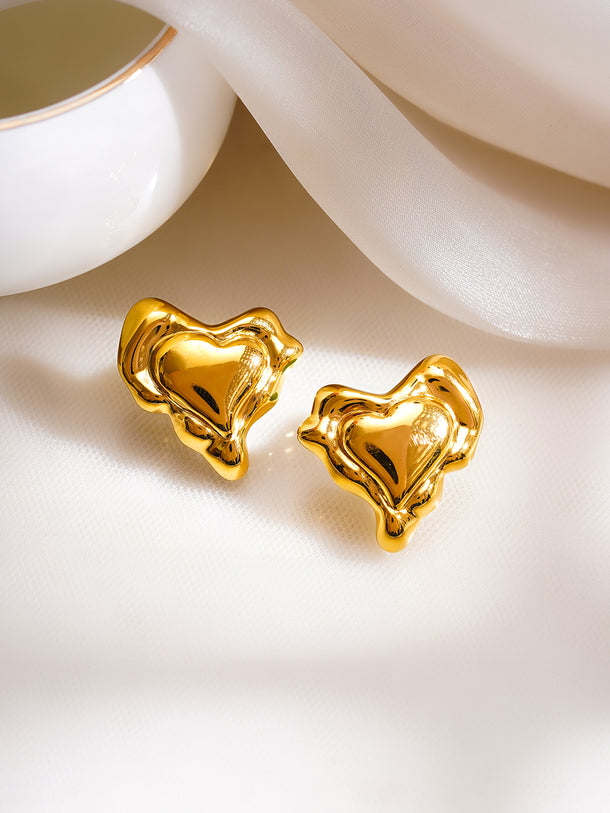Demifine 18K Gold Plated Stainless Steel Melted Heart Statement Stud Earrings