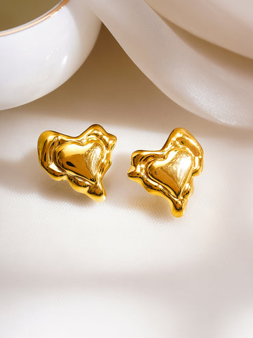 Demifine 18K Gold Plated Stainless Steel Melted Heart Statement Stud Earrings