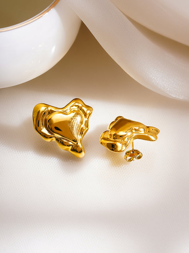 Demifine 18K Gold Plated Stainless Steel Melted Heart Statement Stud Earrings