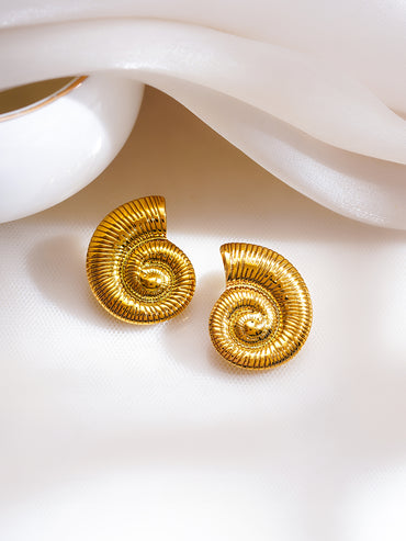 Demifine 18K Gold Plated Stainless Steel Spiral Shell Stud Earrings