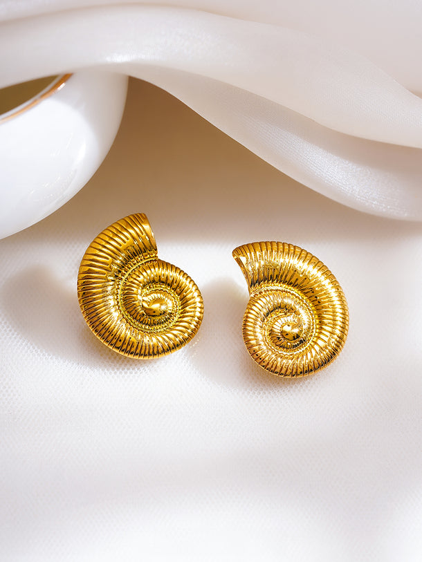 Demifine 18K Gold Plated Stainless Steel Spiral Shell Stud Earrings