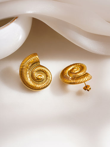 Demifine 18K Gold Plated Stainless Steel Spiral Shell Stud Earrings