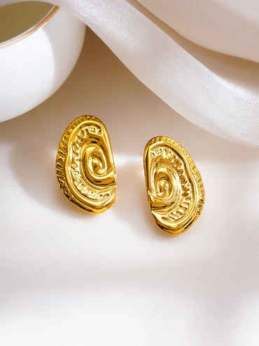 Demifine 18K Gold Plated Stainless Steel Spiral Medallion Stud Earrings