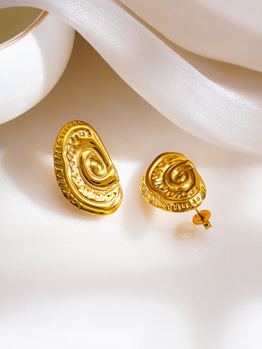 Demifine 18K Gold Plated Stainless Steel Spiral Medallion Stud Earrings