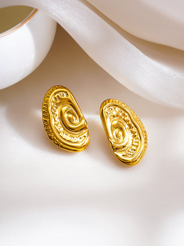 Demifine 18K Gold Plated Stainless Steel Spiral Medallion Stud Earrings