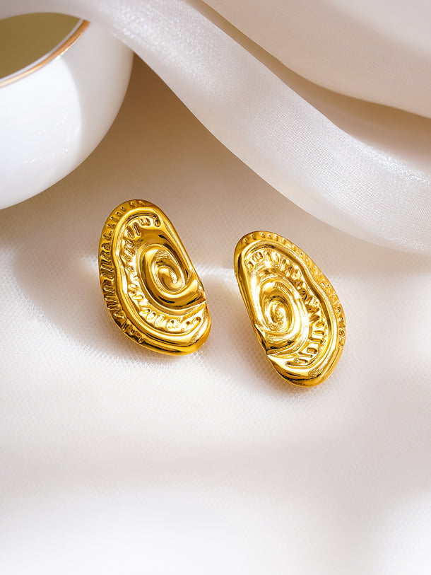 Demifine 18K Gold Plated Stainless Steel Spiral Medallion Stud Earrings