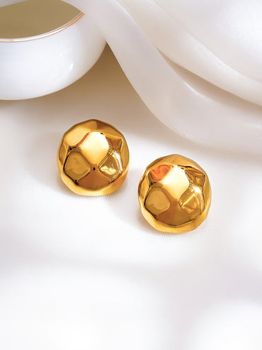 Demifine 18K Gold Plated Stainless Steel Hammered Disc Stud Earrings