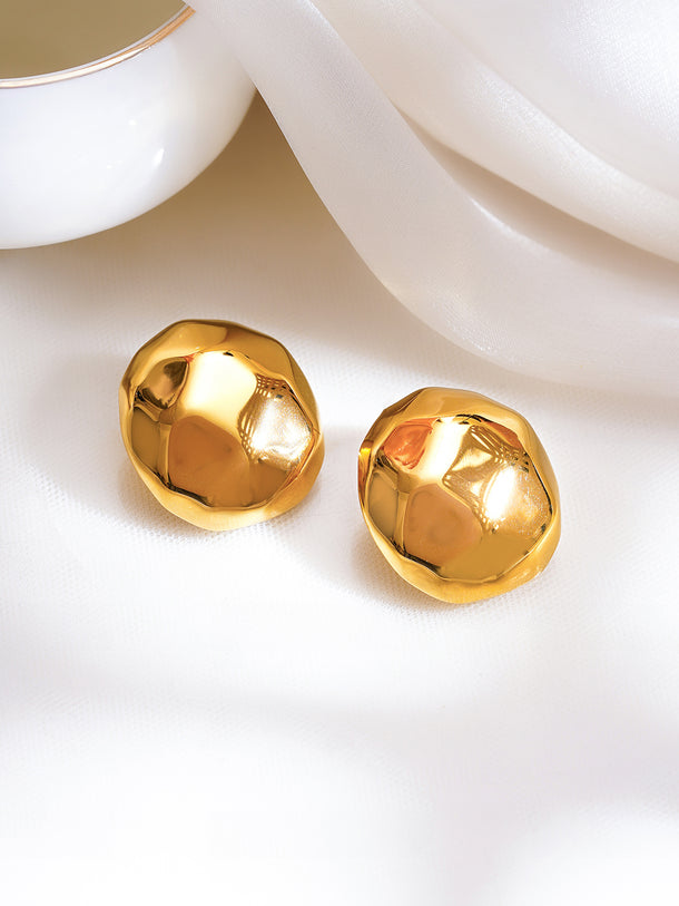 Demifine 18K Gold Plated Stainless Steel Hammered Disc Stud Earrings
