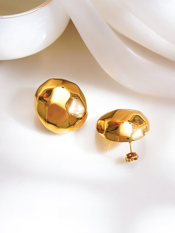 Demifine 18K Gold Plated Stainless Steel Hammered Disc Stud Earrings