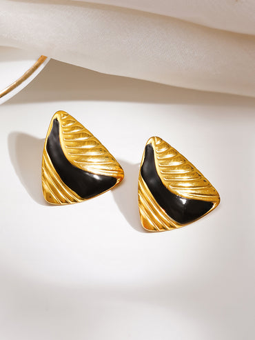 Demi Fine Black & Gold Sculpted Studs Earrings