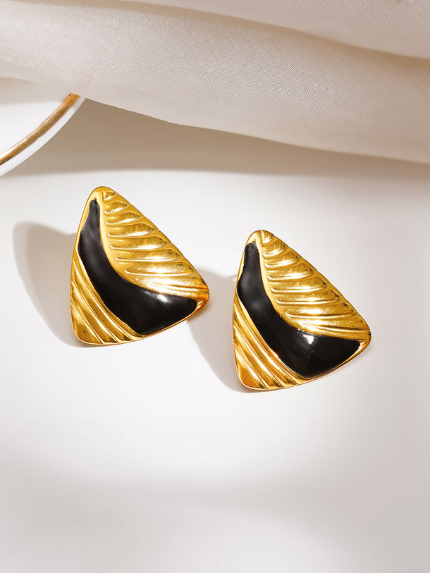 Demi Fine Black & Gold Sculpted Studs Earrings