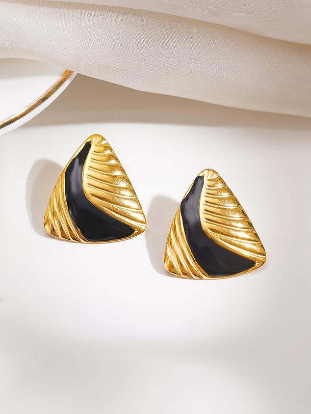 Demi Fine Black & Gold Sculpted Studs Earrings