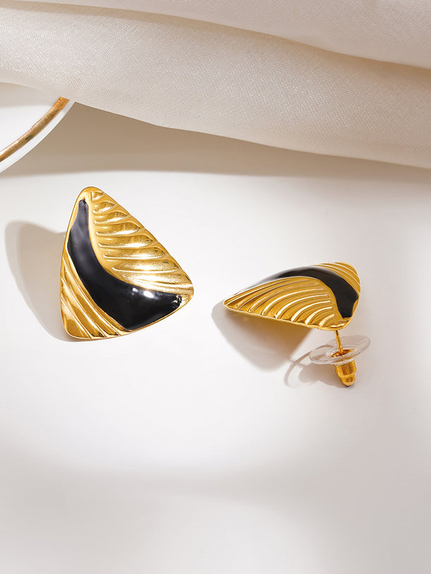 Demi Fine Black & Gold Sculpted Studs Earrings