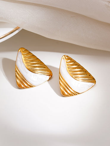 Demifine 18K Gold Plated Stainless Steel Triangular Textured Stud Earrings