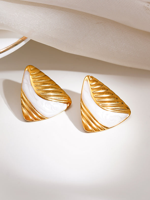 Demifine 18K Gold Plated Stainless Steel Triangular Textured Stud Earrings