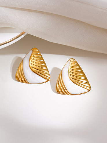 Demifine 18K Gold Plated Stainless Steel Triangular Textured Stud Earrings