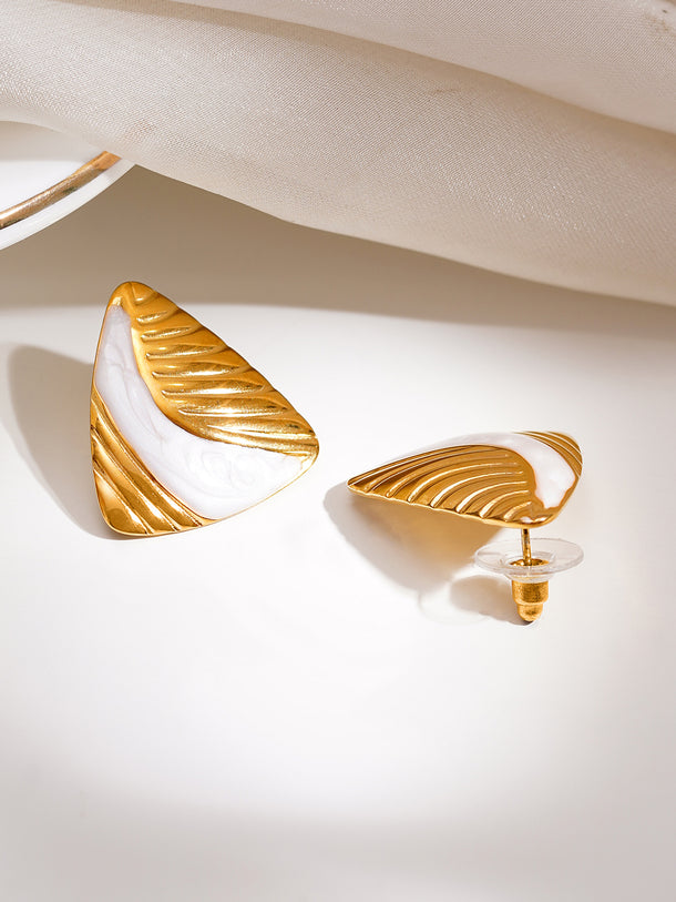 Demifine 18K Gold Plated Stainless Steel Triangular Textured Stud Earrings