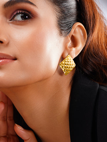 Demi Fine Golden Quilt Stud Earrings
