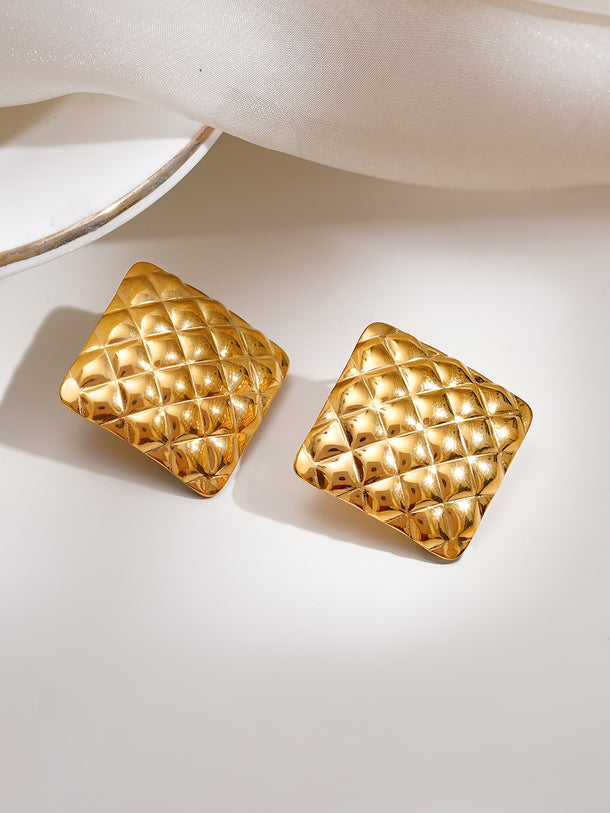 Demi Fine Golden Quilt Stud Earrings