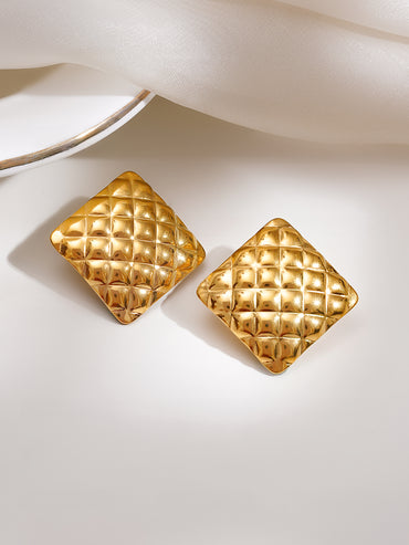 Demi Fine Golden Quilt Stud Earrings