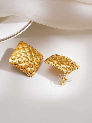 Demi Fine Golden Quilt Stud Earrings