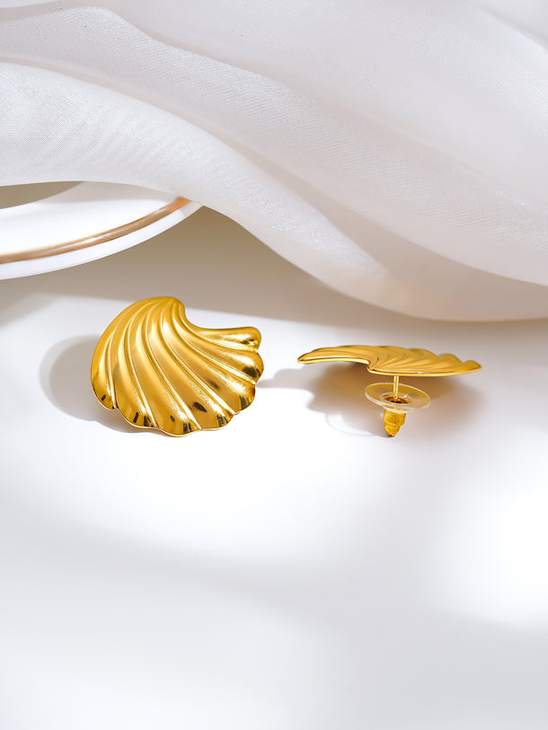 Demifine 18K Gold Plated Stainless steel Golden Shore Stud Earrings