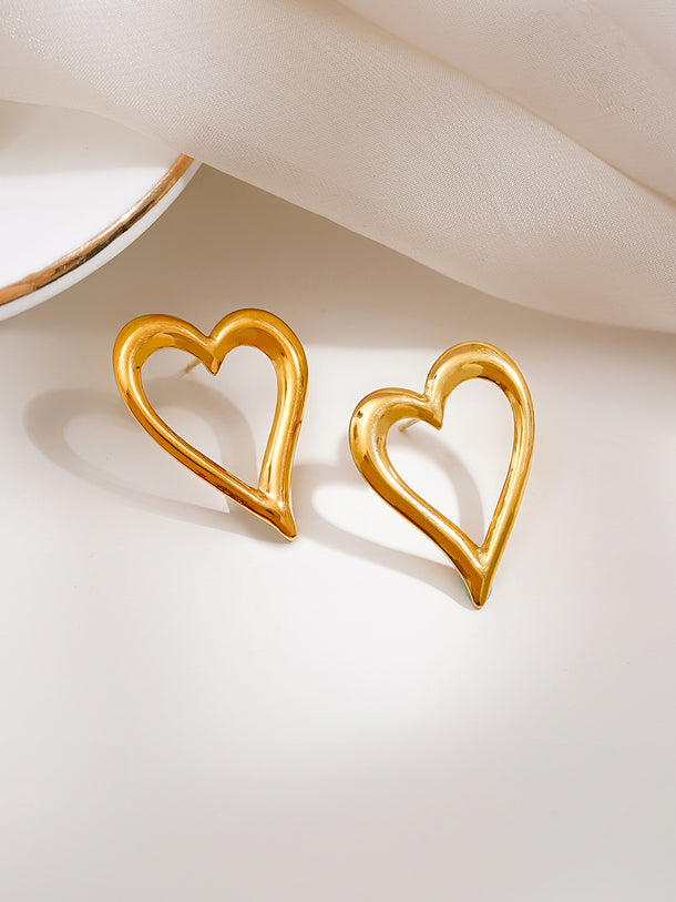 Demi Fine Heart Outline Statement Studs