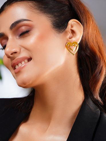 Demi Fine Double Heart Statement Stud Earrings