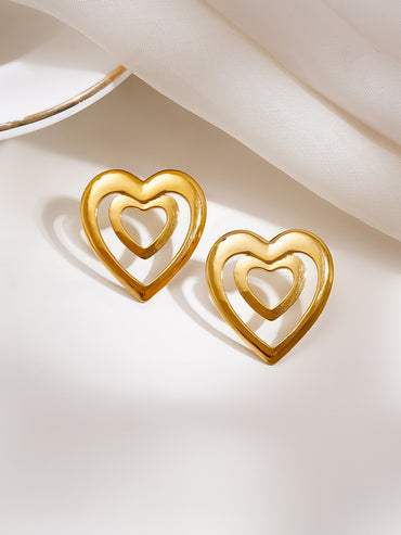 Demi Fine Double Heart Statement Stud Earrings