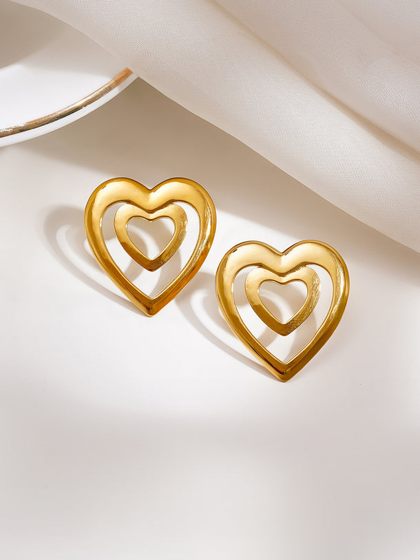 Demi Fine Double Heart Statement Stud Earrings