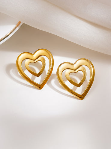 Demi Fine Double Heart Statement Stud Earrings
