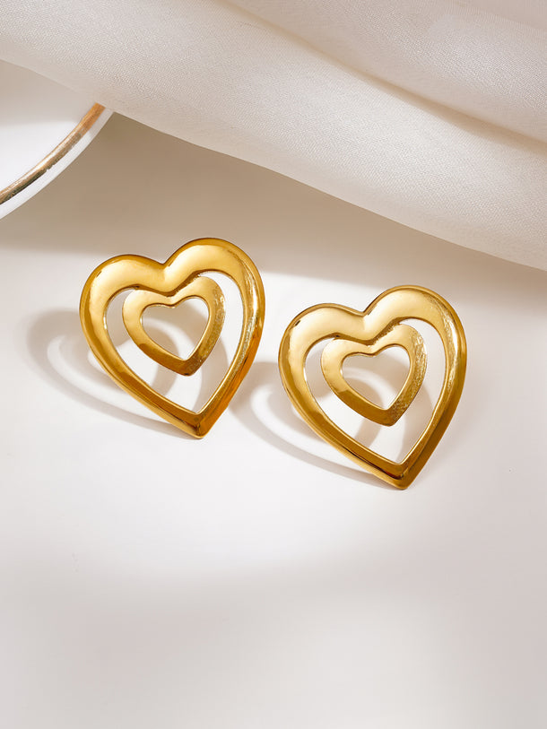 Demi Fine Double Heart Statement Stud Earrings