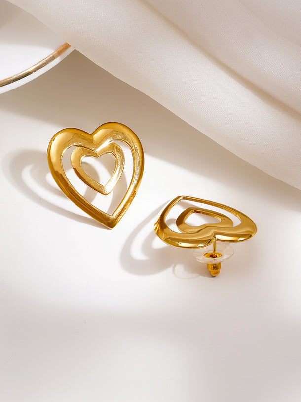 Demi Fine Double Heart Statement Stud Earrings