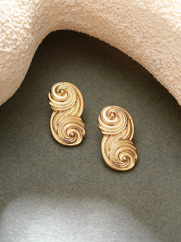 Gold Plated Abstract Design Stud Earrings