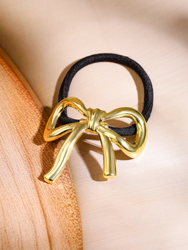 Rubans Set of 2 18K Gold Plated Luxe Bow & Sculpted Shell Design Hair Ties Accessories