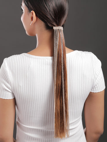 Rubans Voguish Silver Shimmery Long Fringe Rubberband