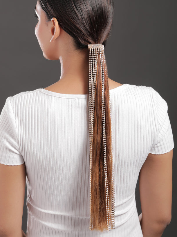 Rubans Voguish Silver Shimmery Long Fringe Rubberband