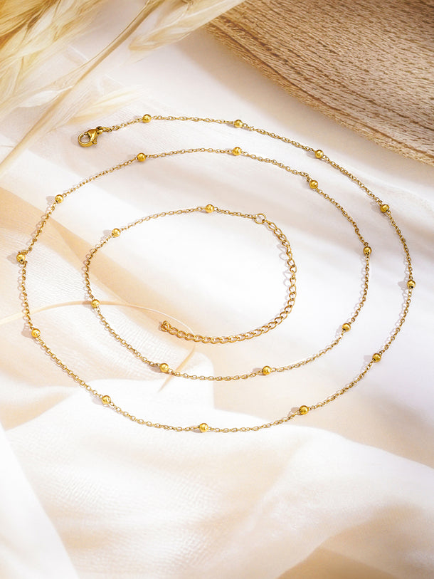 Rubans 18K Gold-Plated Stainless Steel Tarnish-Free Waterproof Waist Chain with Sleek Minimal Beaded Detailing