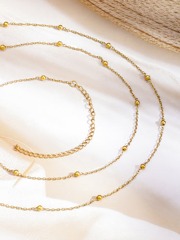 Rubans 18K Gold-Plated Stainless Steel Tarnish-Free Waterproof Waist Chain with Sleek Minimal Beaded Detailing