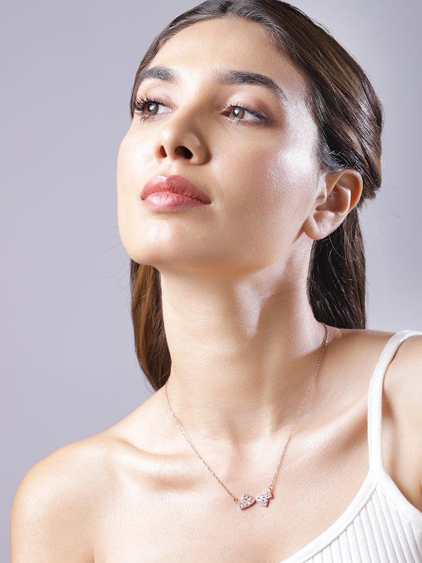Crystal Bow Motif Rose Gold Pendant Necklace