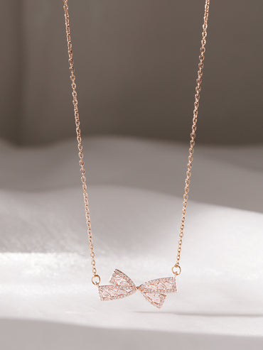 Crystal Bow Motif Rose Gold Pendant Necklace