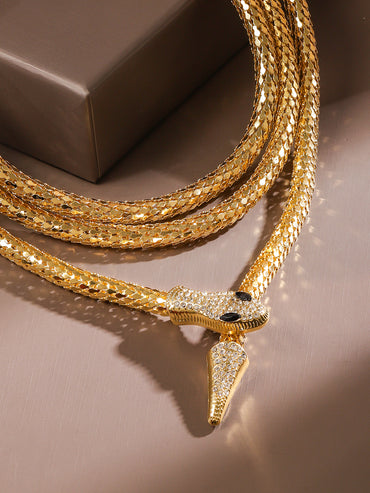 Gold Tone Snake Motif Layered Necklace