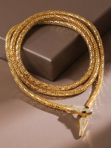 Gold Tone Snake Motif Layered Necklace