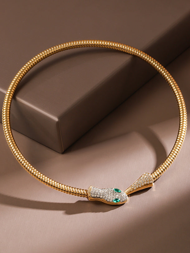 Crystal Studded Snake Motif Gold Collar Necklace