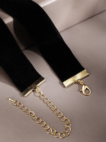 Black Statement Choker With Gold Charm