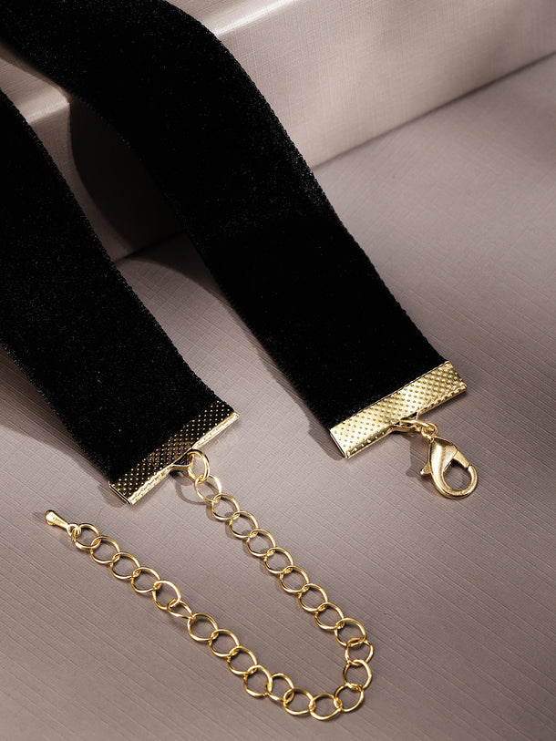 Black Statement Choker With Gold Charm