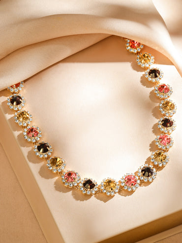 Radiant Multicolour American Diamond Zirconia Studded Statement Necklace