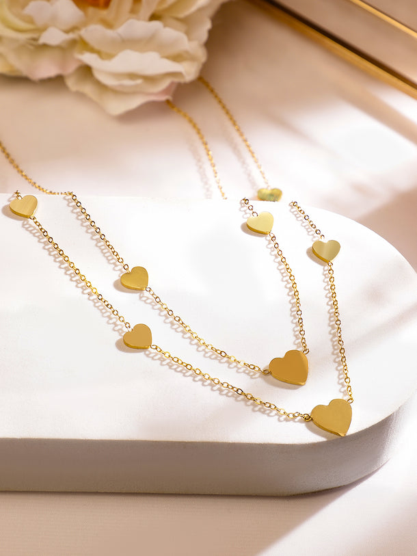 Linear Heart Charms Chain Necklace