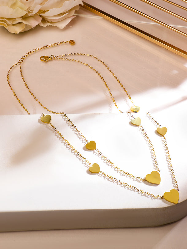 Linear Heart Charms Chain Necklace
