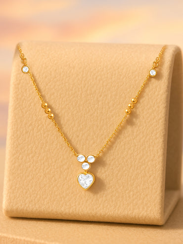 Gold Toned Heart Crystal Necklace